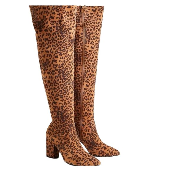 torrid Shoes - Torrid 10WW Leopard Boots Over The Knee OTK Block Heel Mob Wife Indie Sleaze
